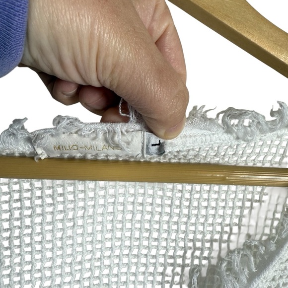 Milio Milano Women’s Cotton Mesh Grid Short Sleeve Crochet Top White L - Picture 4 of 10